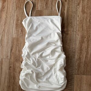 SHEIN Ivory Ruched Spaghetti Strap Mini Clubbing Dress